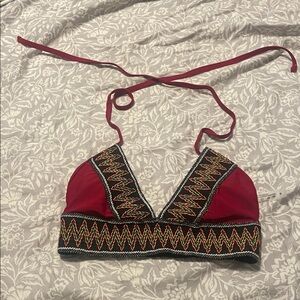 Embroidered Red Bralette Bikini Top
